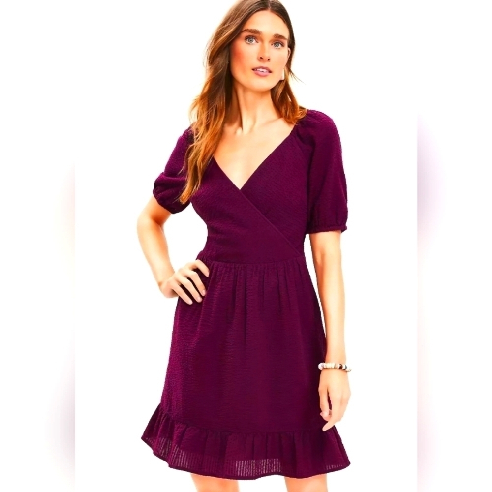 NWT | LOFT | Crinkle Flounce Puff Sleeve Dress | Size: 4 | Color: Sweet Beet